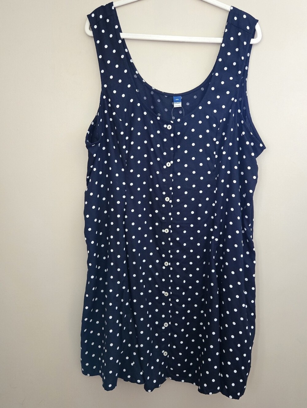 Old Navy Navy Blue Polka Dot Button-Front Dress Spring Summer Beach Vacation